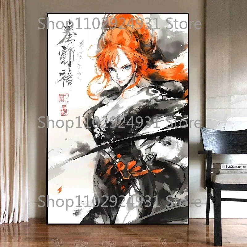 Anime One Piece Poster Luffy Zoro Robin Ink Painting Style Art Print Poster High Quality Canvas Painting Room Decoration