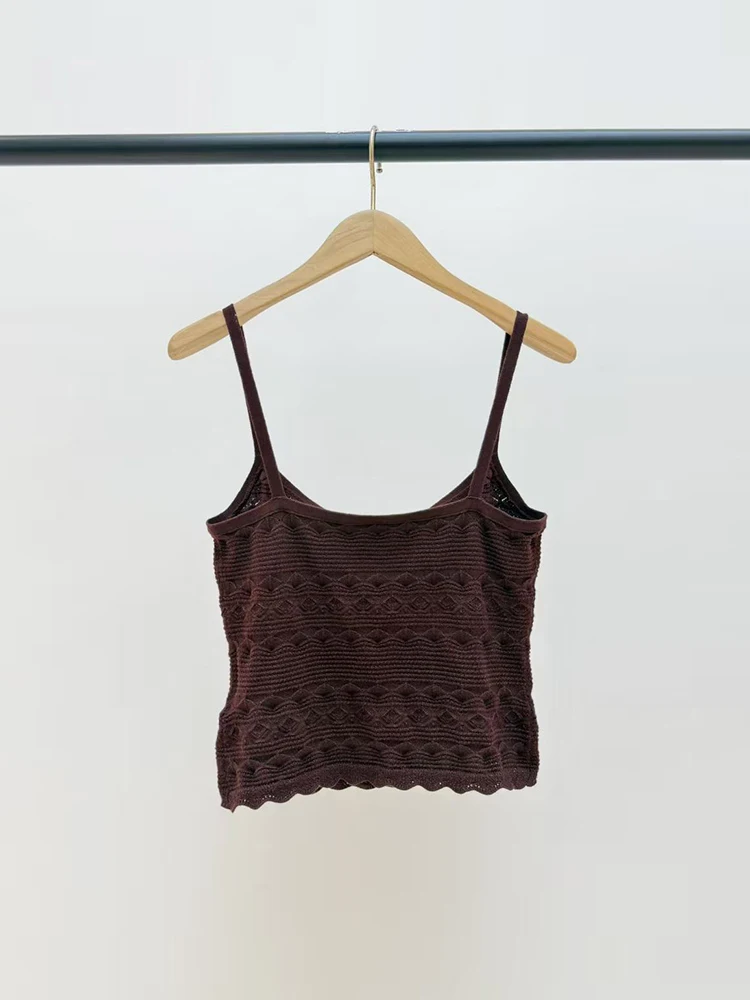 Self-portrait Summer Fashion Dark Brown Knitting Short Style Top Women's Spaghetti Strap O-Neck Detachable Butterfly-knot Tops