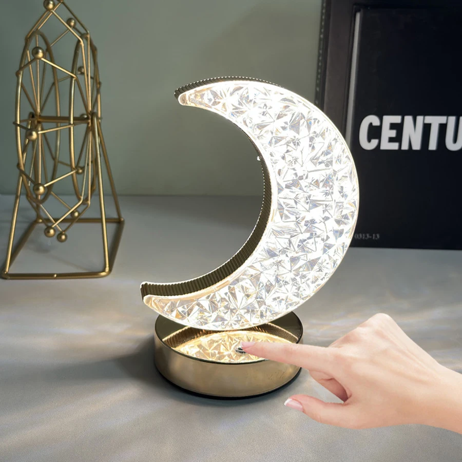 Rechargeable LED Moon Night Light Room Moon Stars Ornament Lamp for Children Girls Gift Bedroom Home Decorations Iron Art Light