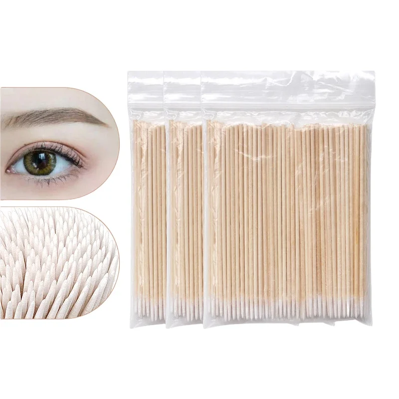 300/500/1000pcs 10cm Removing Tools for Wood Sticks Nose Ears Glue Women Makeup Cotton Cotton Swab Buds Tip Cleaning eyelashes