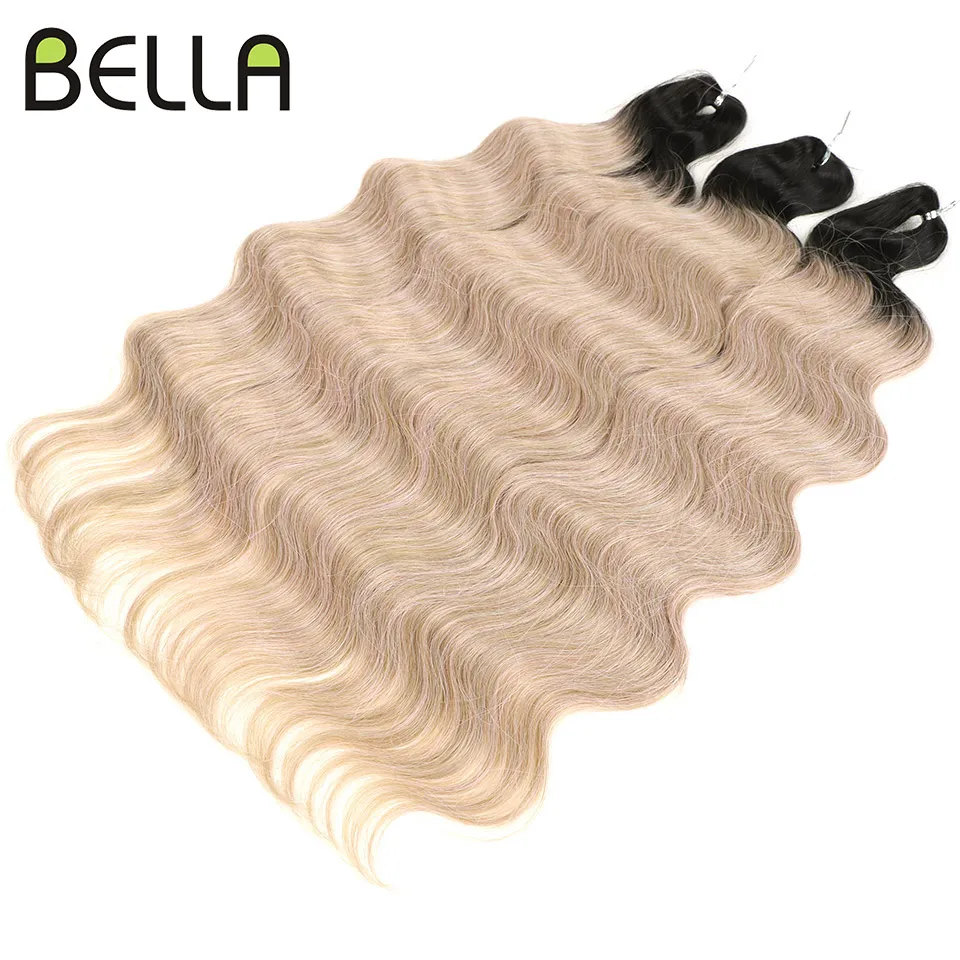 Bella-extensiones de cabello sintético para mujeres negras, trenzas de ganchillo, ondas de agua profunda, degradado, Rubio, trenzado falso, 24