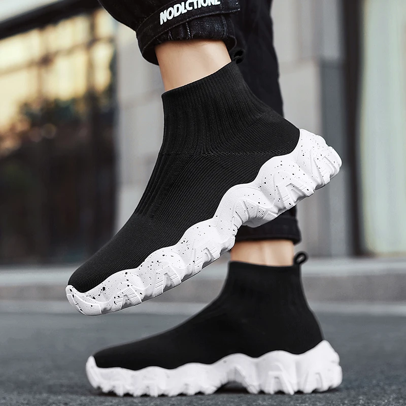 Men Shoes New Comfortable High-top Walking Shoes Women Lightweight Fashion Casual Sneakers Breathable Slip on Mens Loafers Black