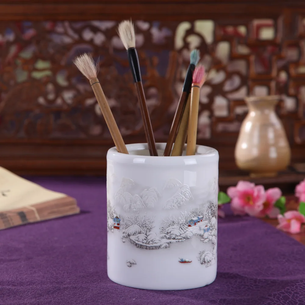 

Chinese Ceramic Desk Pen Holder Large Capacity Office Decorations Ornaments Stationery Storage Creative Gift Desktop Pen Bucket
