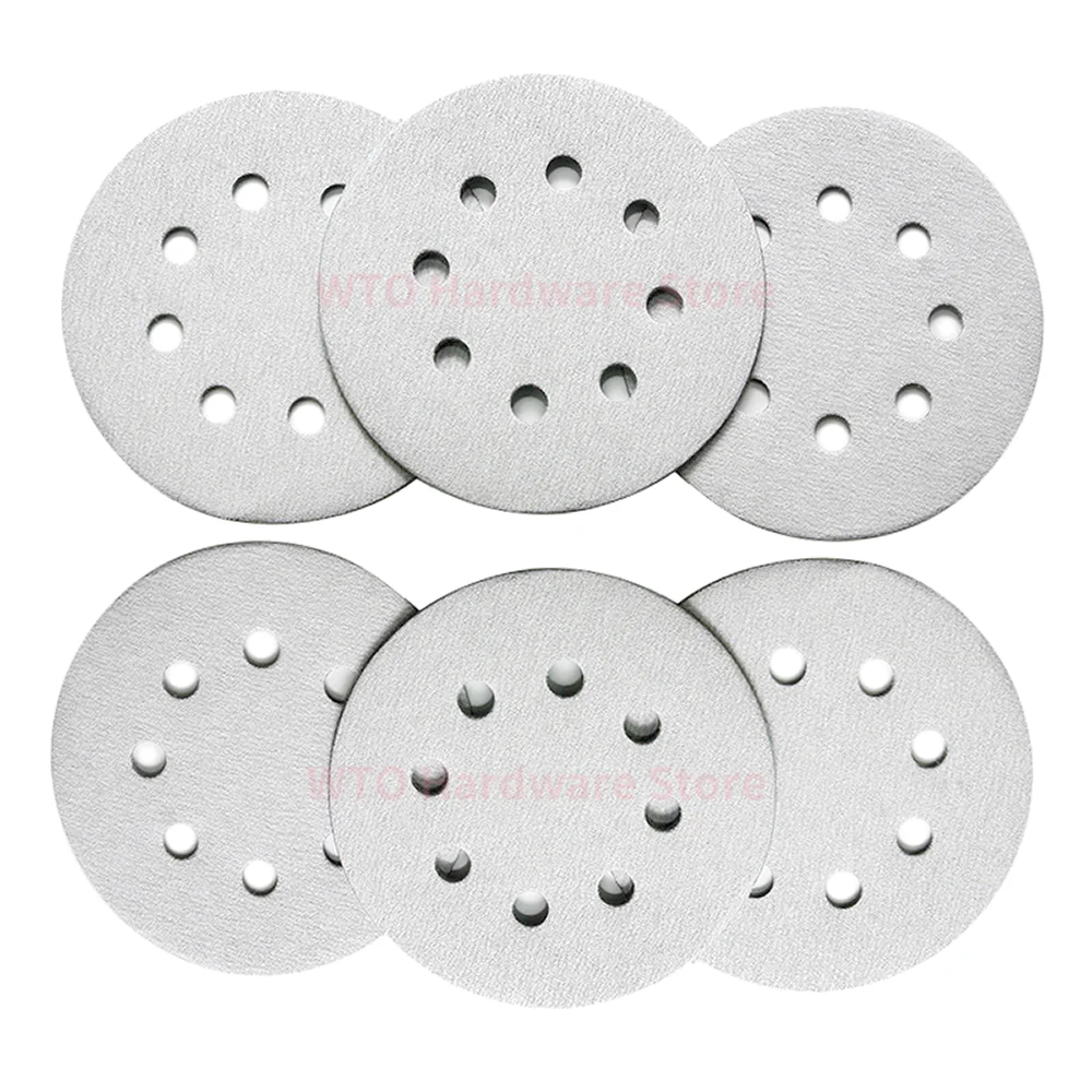 50PCS 5 Inch 8 Hole White Sanding Discs Hook&Loop Self-adhesives Sanding Disc Random Orbit Sandpaper for Grinding,60-1000 Grits