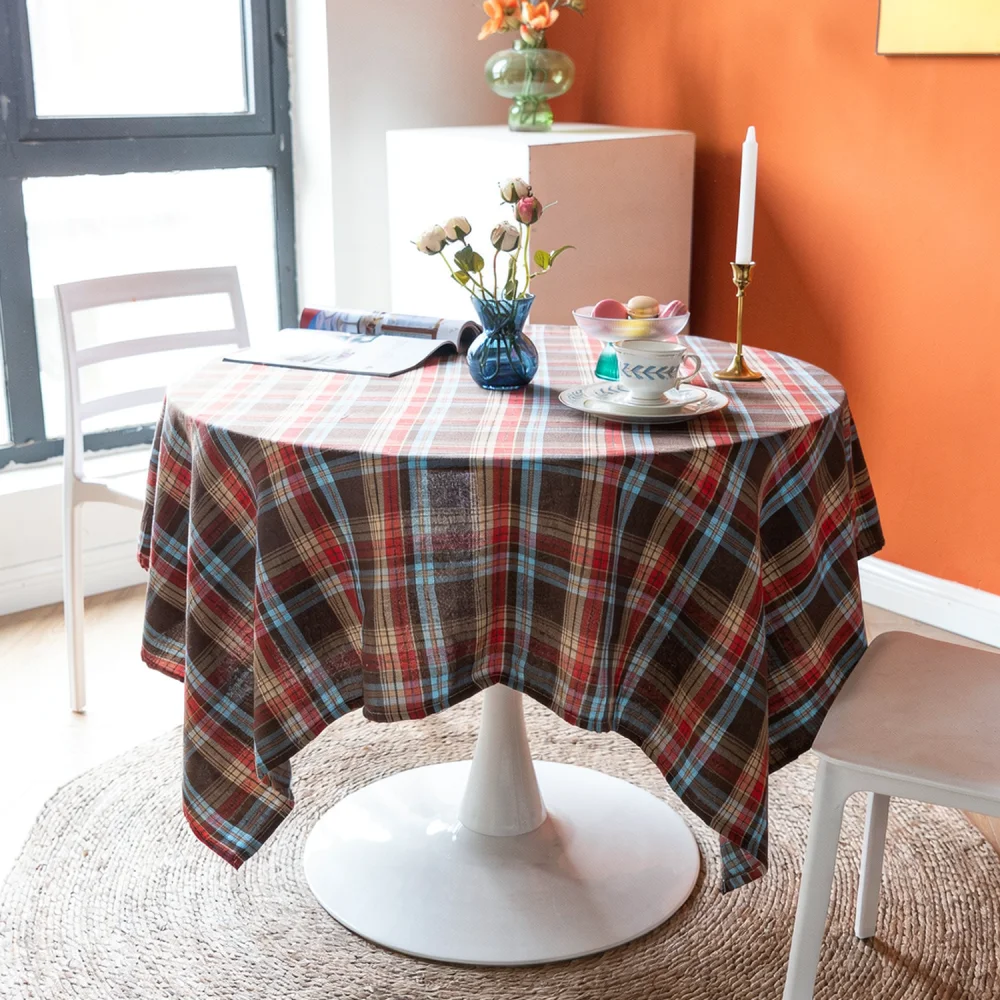 Minimalist Tartan Tablecloth Durable Cotton Linen Material Modern Kitchen Dining Room Cover Anti Slip Table Protector