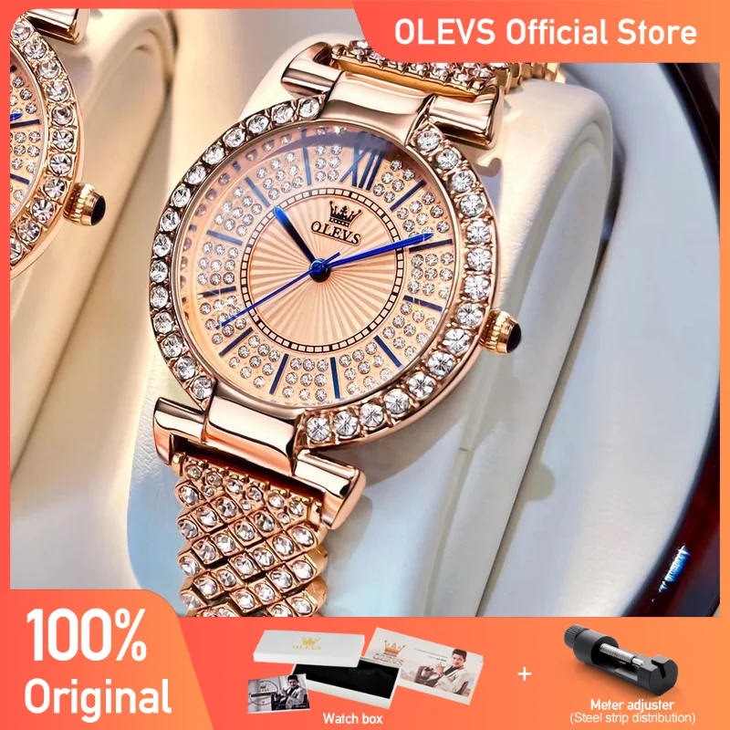 OLEVS Women\'s Watches Light Luxury Full Diamond Fashion Wristwatch for Girl Elegant Gift Waterproof Suitable for Daily Gathering