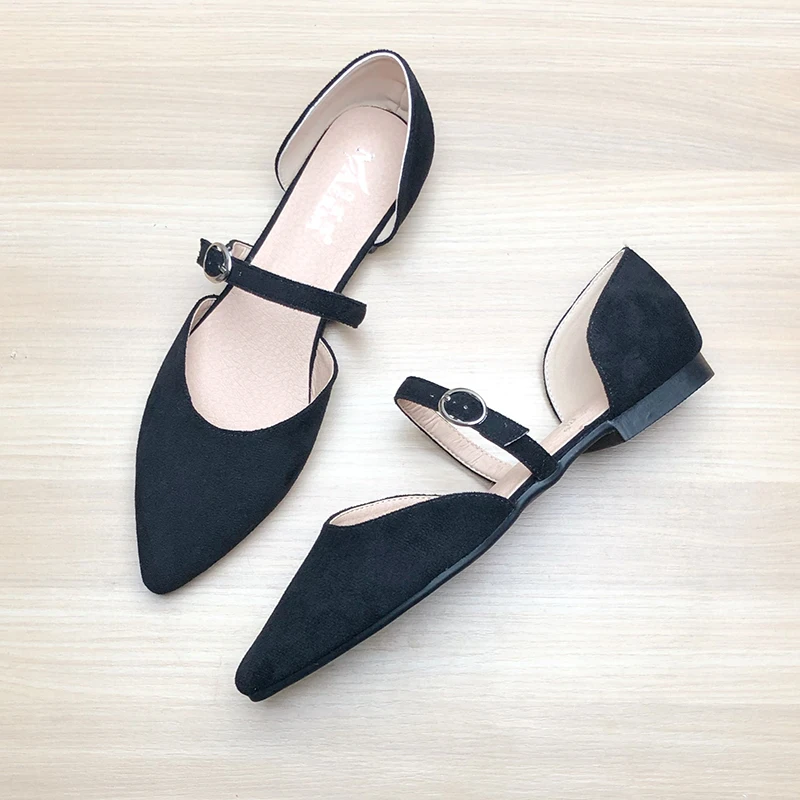 Women Flats Poined Toe Black Velvet Leather Flat Heel Shoes for Women 2022 Spring Summer New Soft Sole Nice Quality Comfortable