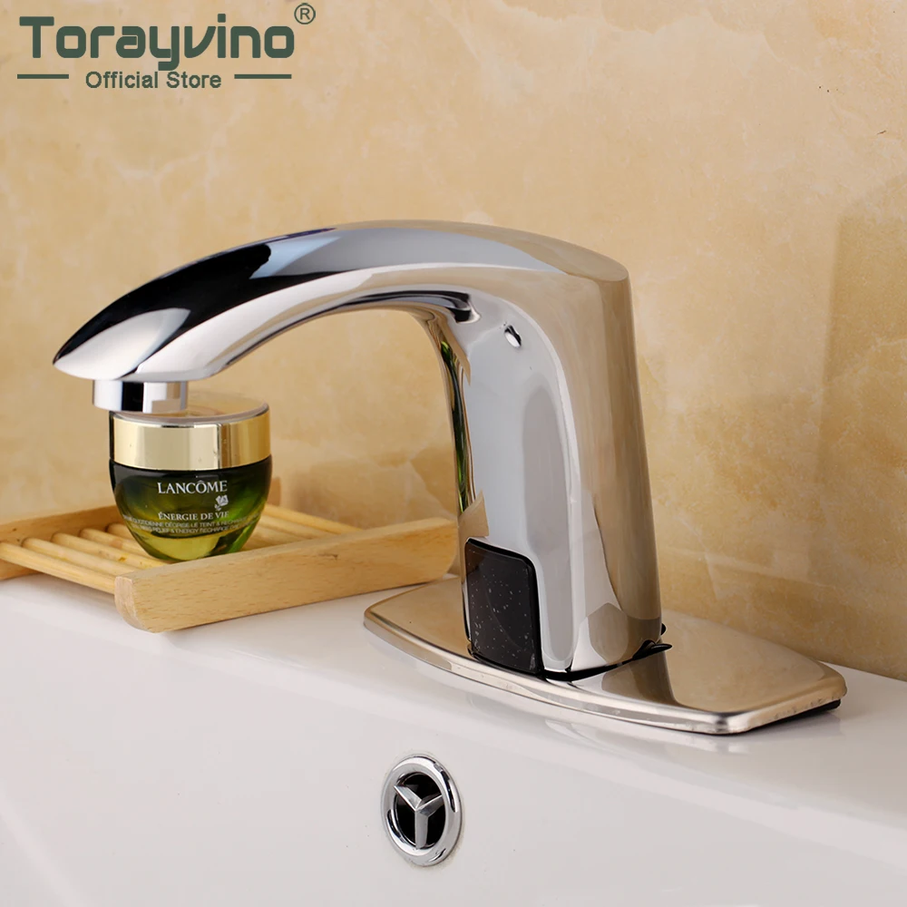 

Torayvino Chrome Polished Sink Bathroom Automatic Faucet Deck Mounted Cold And Hot Mixer Water Tap Touch-Free Infrared Basin Tap