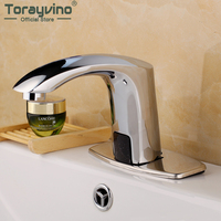 Torayvino Chrome Polished Sink Bathroom Automatic Faucet Deck Mounted Cold And Hot Mixer Water Tap Touch-Free Infrared Basin Tap