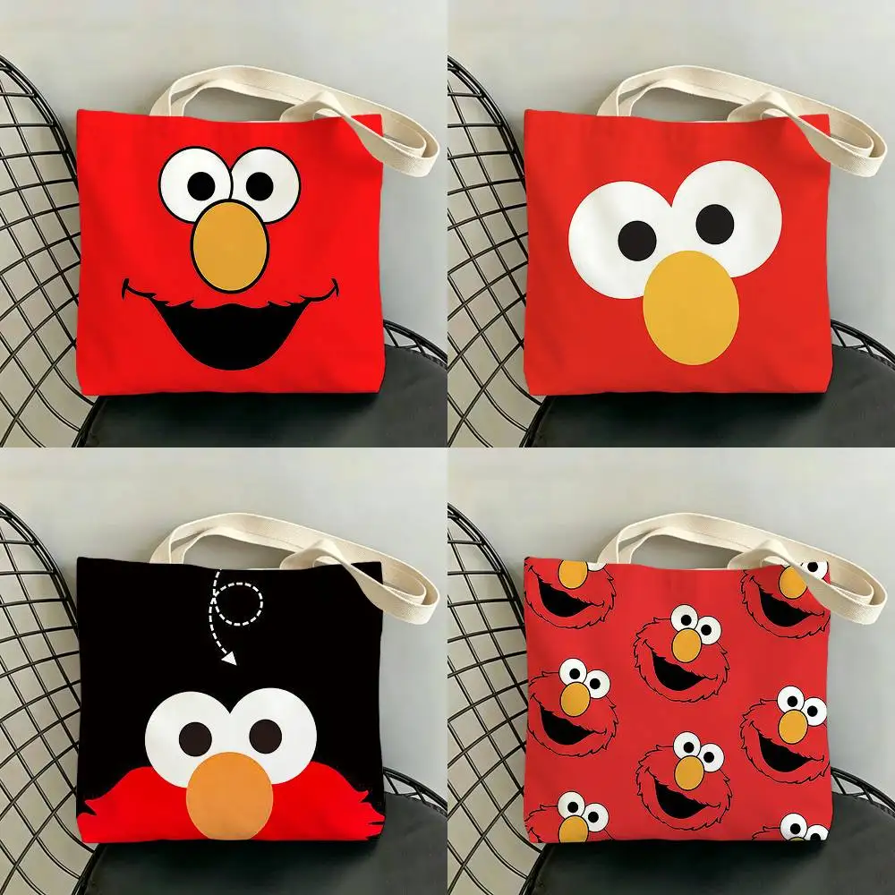 E-ElmoS Red Storage Bags Double-Sided Print Large Tote Bag Durable Beach Picnic Foldable Gift Eco