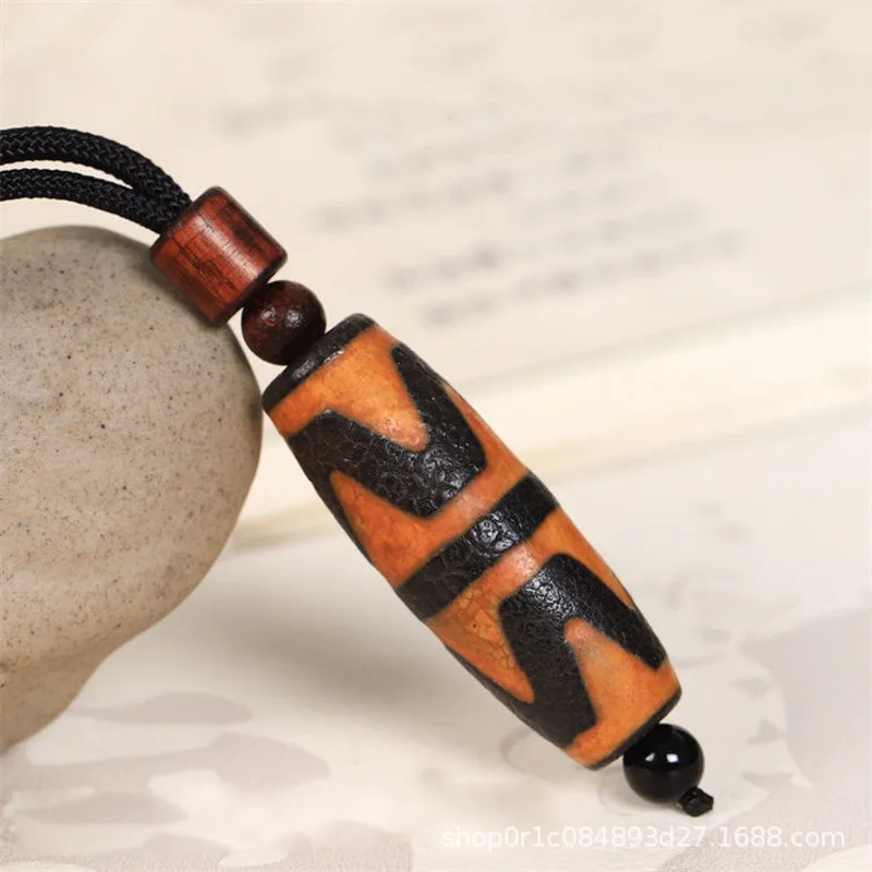 Dzi Tibet Mine Timber Leather Agate Weathering Turtle Crack Double Tiger Tooth Bead Pendant