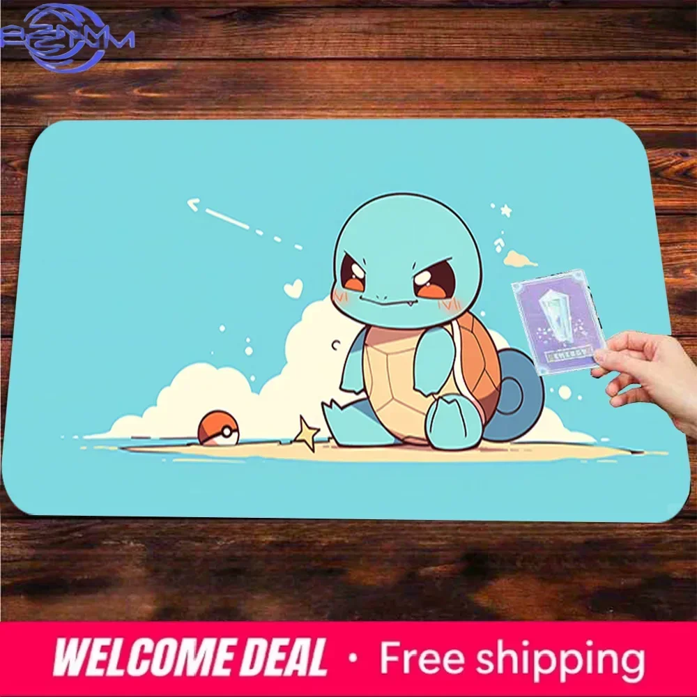Angry Cute Squirtle Blue Anime Gaming Desk Mat Extended Large Mouse Pad Smooth Cloth Surface Non-Slip Washable Cute Pokémon Comp