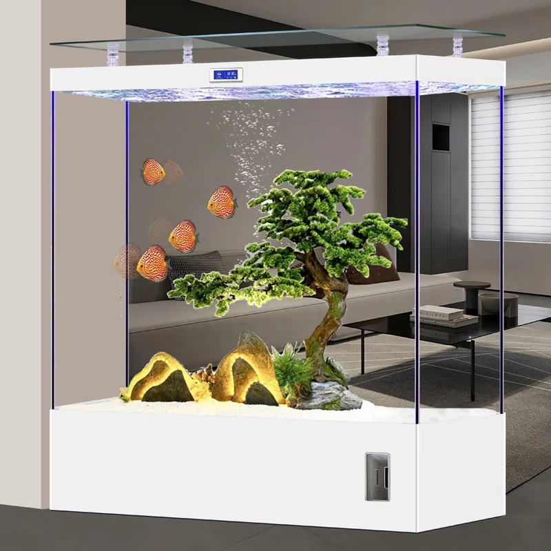 

New fish tank aquarium screen partition living room household floor ultra-white glass company medium and large filter