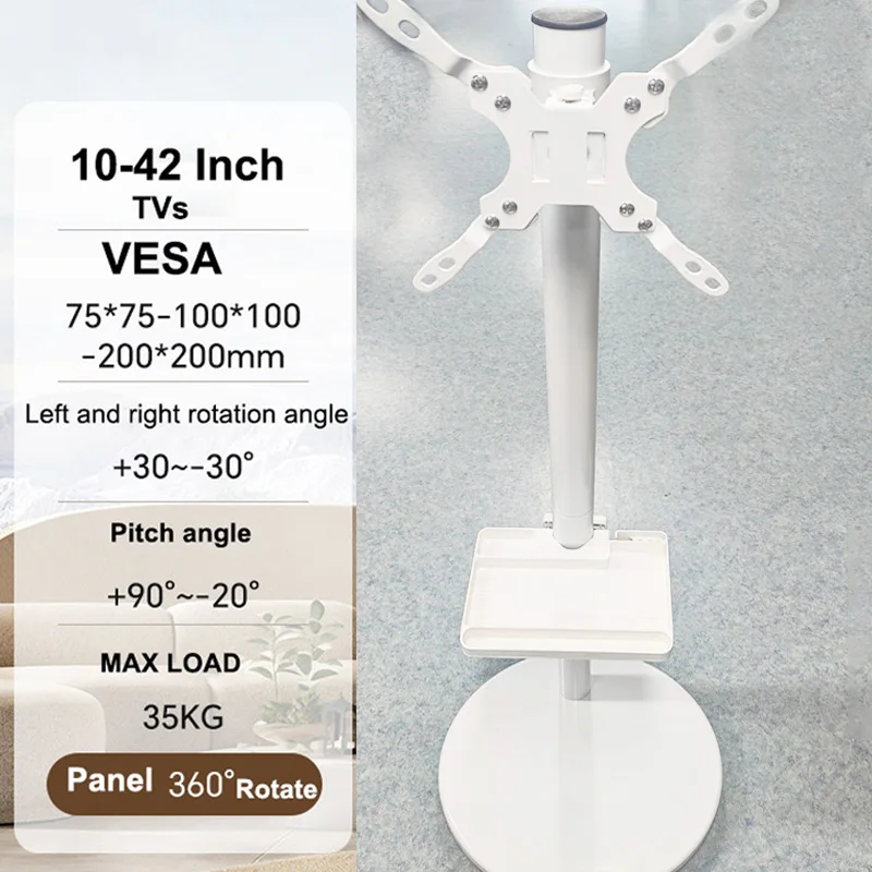 Mobile TV Stand Wheels with Height Adjustable Portable Rolling TV Cart Max VESA 200x200mm Rolling TV Stand for 10-42 Inch TVs