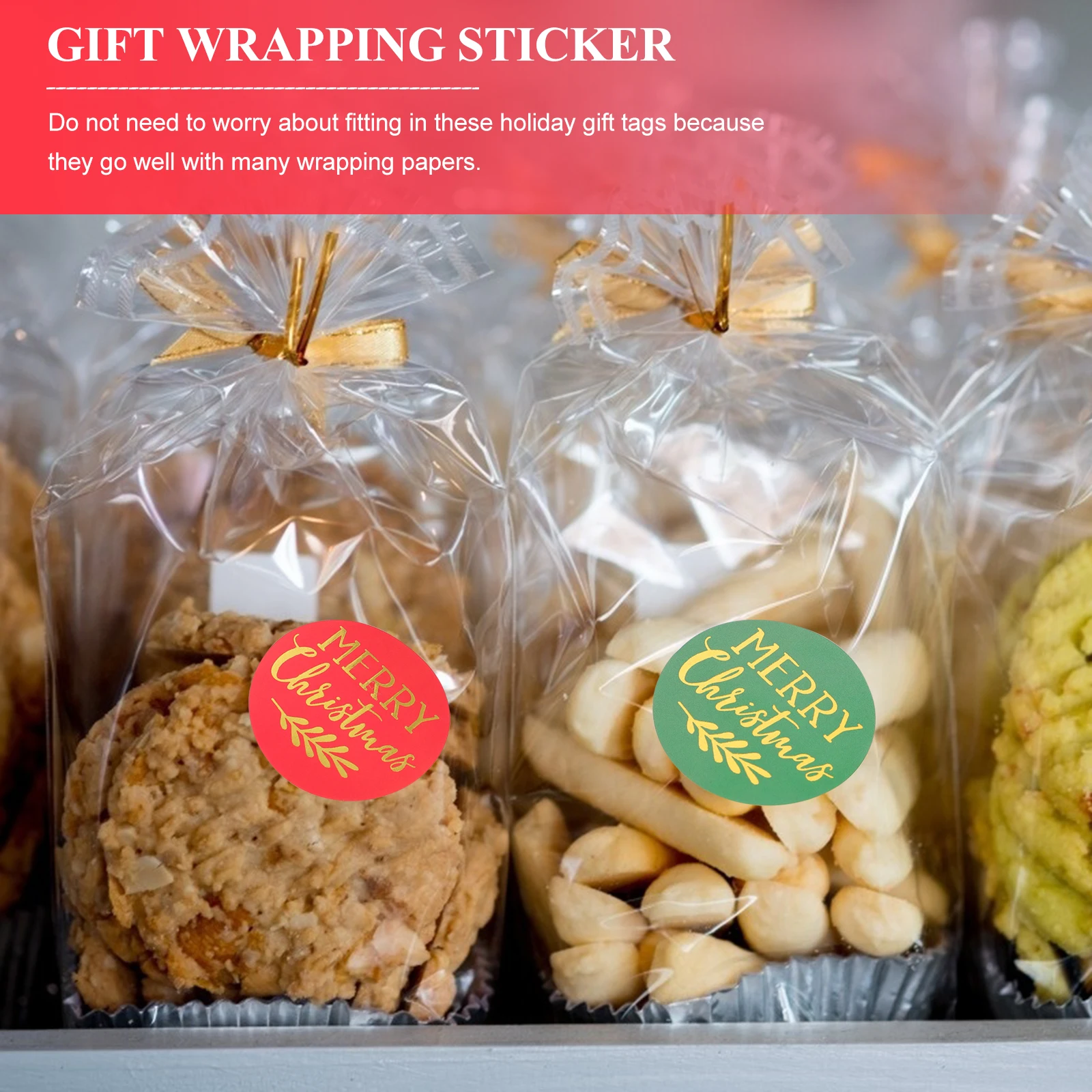 Christmas Adhesive Present Labels 1 Roll Round Gift Wrapping Sticker Seal Stickers For Xmas Party Favors Envelop Wrapping Paper