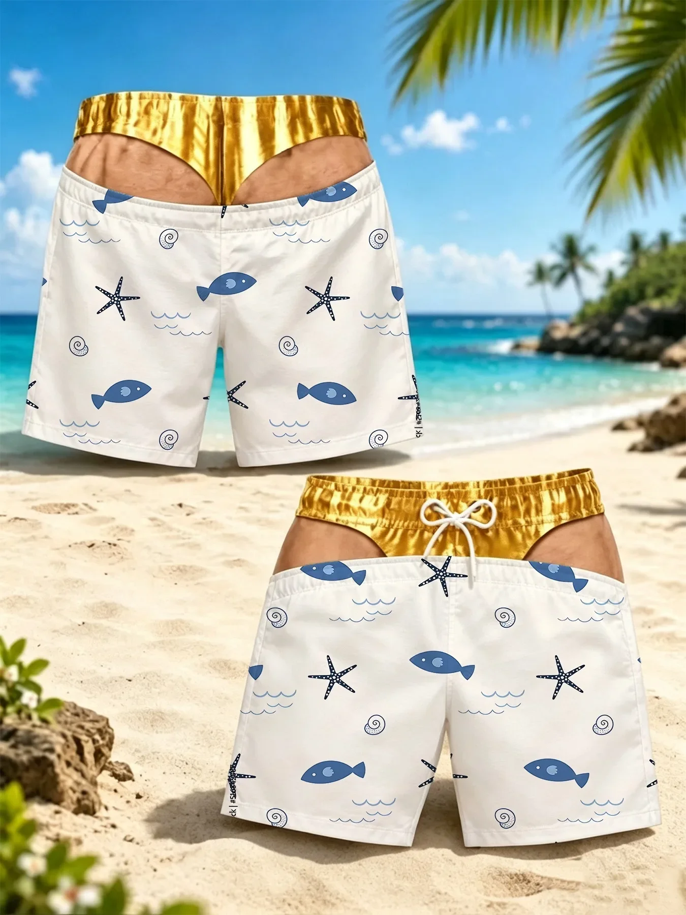 Novelty Prank Men Board Shorts Classic Leopard Pattern Fake Butt Design Summer Pool Party Swimwear