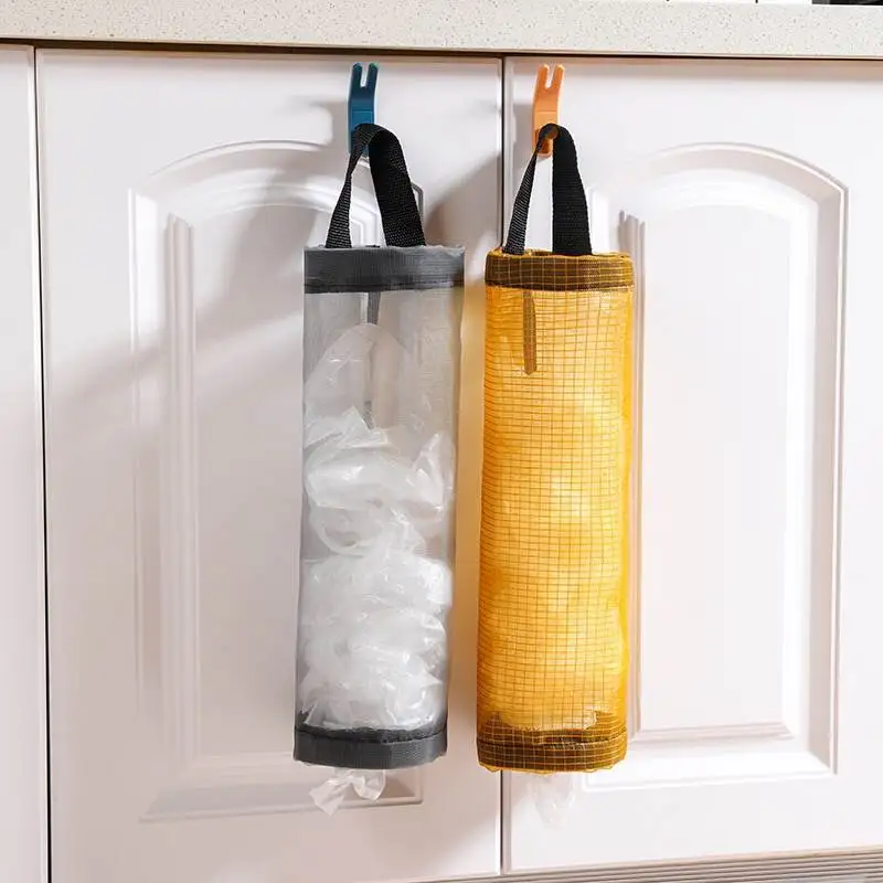 Home Grocery Bag Holder Wall Mount Plastic Bag Holder Dispenser Hanging Storage Trash Garbage Bag Kitchen Garbage Organizer