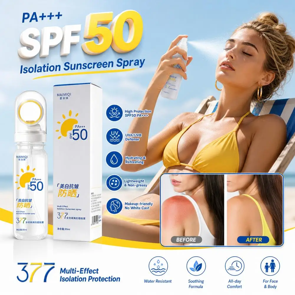 Cool Sunscreen Spray SPF50+ Moisturizing Whitening Sunscreen Spray Whitening Facial Sunscreen Spray Body Neck beauty Skin Care