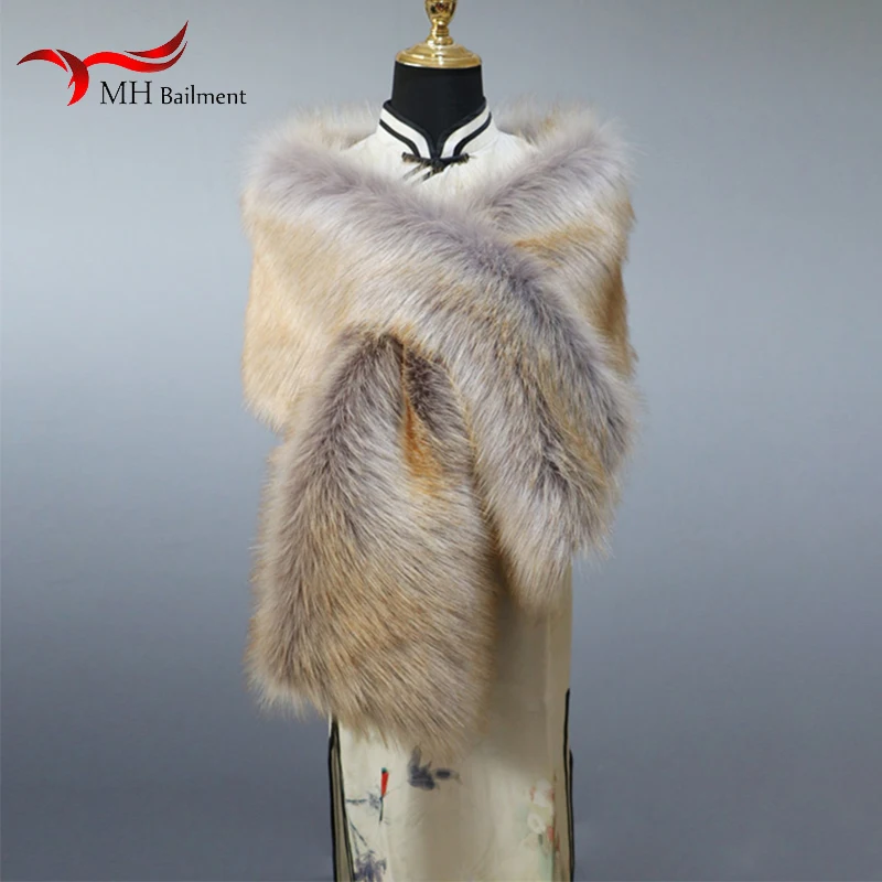 32 Colors 160*22cm Women Luxury Warm Faux Fox Fur Shawl Winter Ladies Plush Scarf Wraps Cloak Coat Wedding Long Cape Scarves