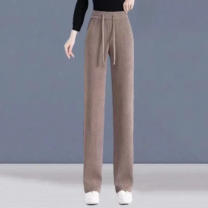 Women Corduroy Straight Pants Autumn Warm Korean Loose Sweatpants Casual Trousers High Waist All Match Wide Leg Pants