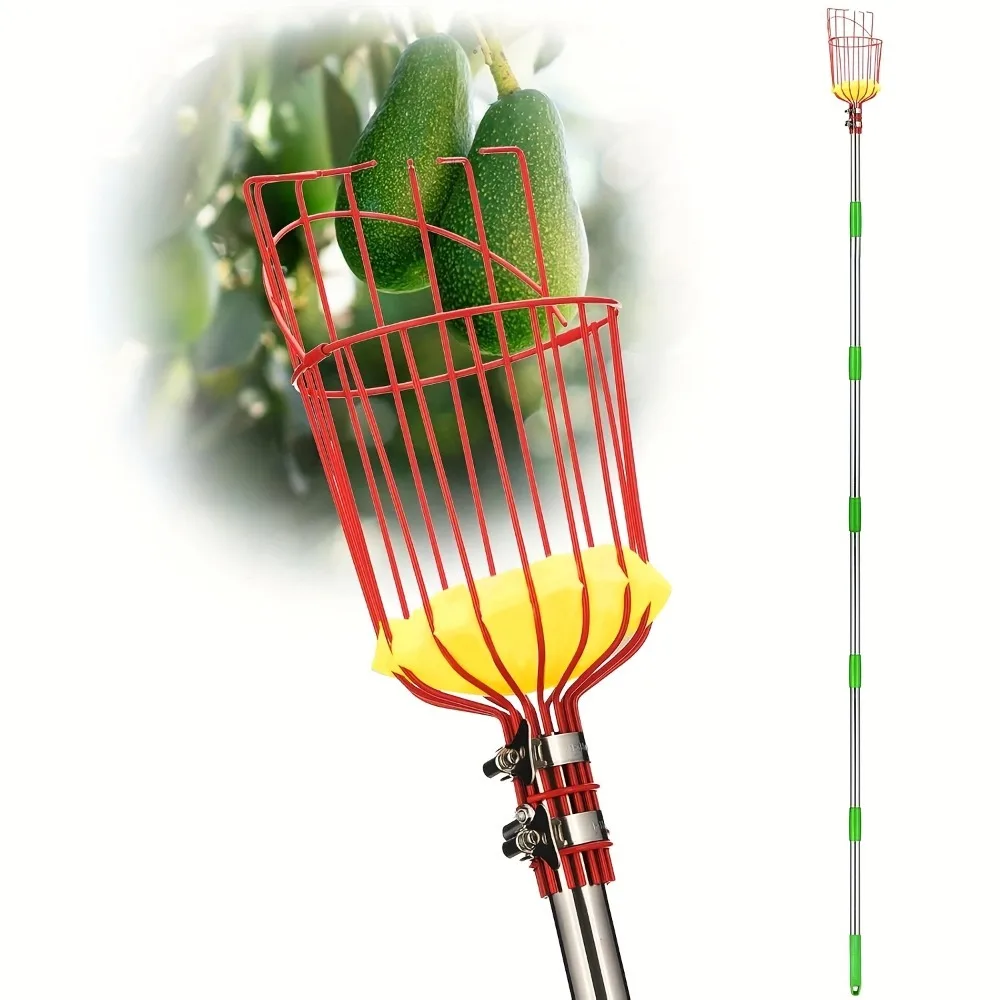 

Garden Farm Stainless Steel Telescopic Rod Fruit Picker for Suitable for High Altitude Picking Fruit Catcher Detachable Handle