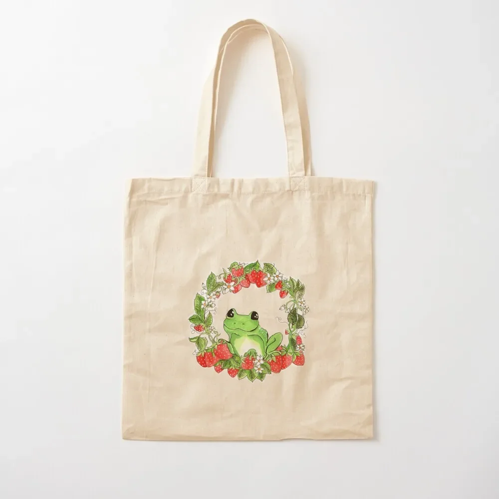 Strawberry plant frog wreath Tote Bag Eco bag Canvas stote bag tote custom