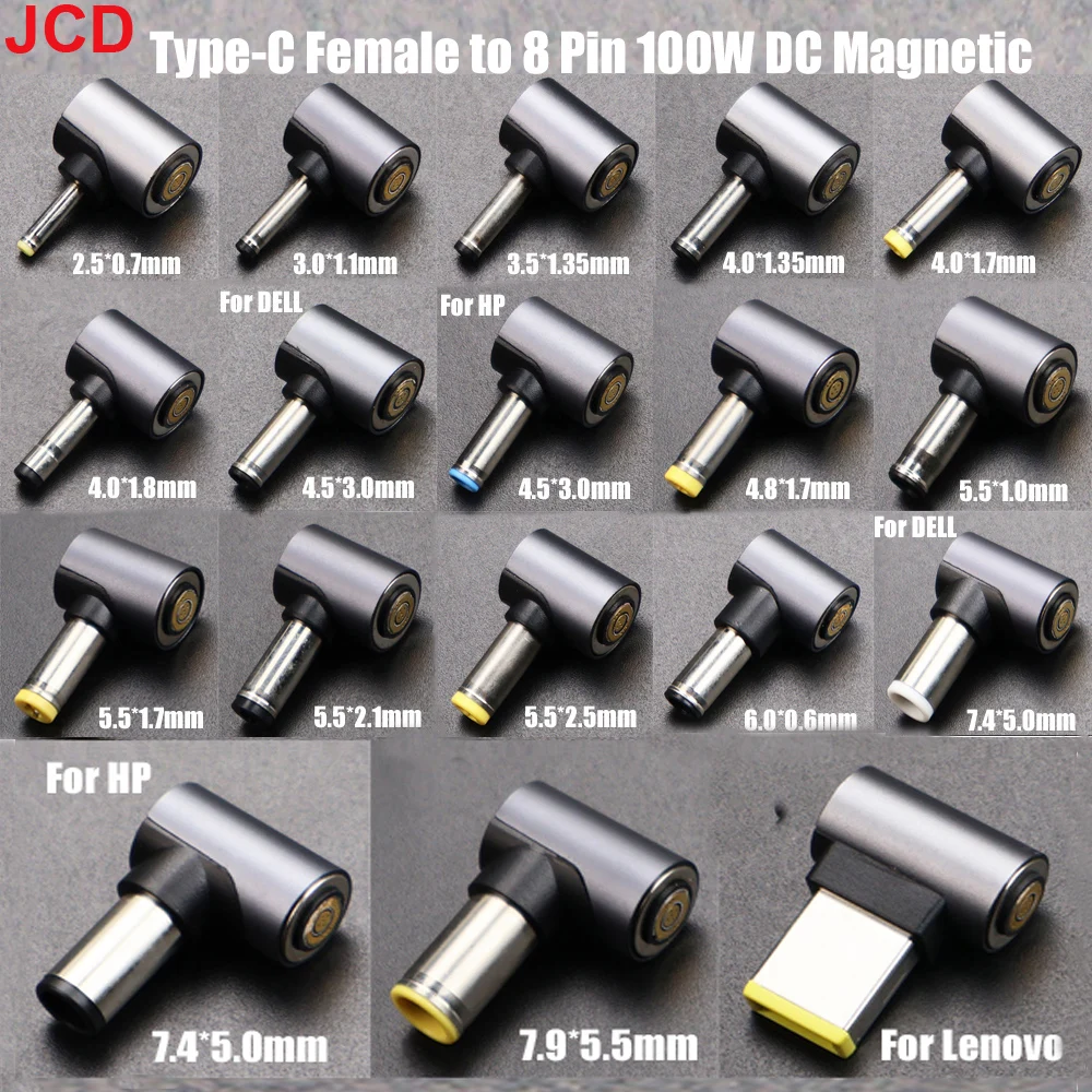 JCD 1pcs Magnetic Fast Charging 100W USB C Type-C To 8Pin Round Connector Adapter USB To DC Plug For Laptop Power Supply Charger