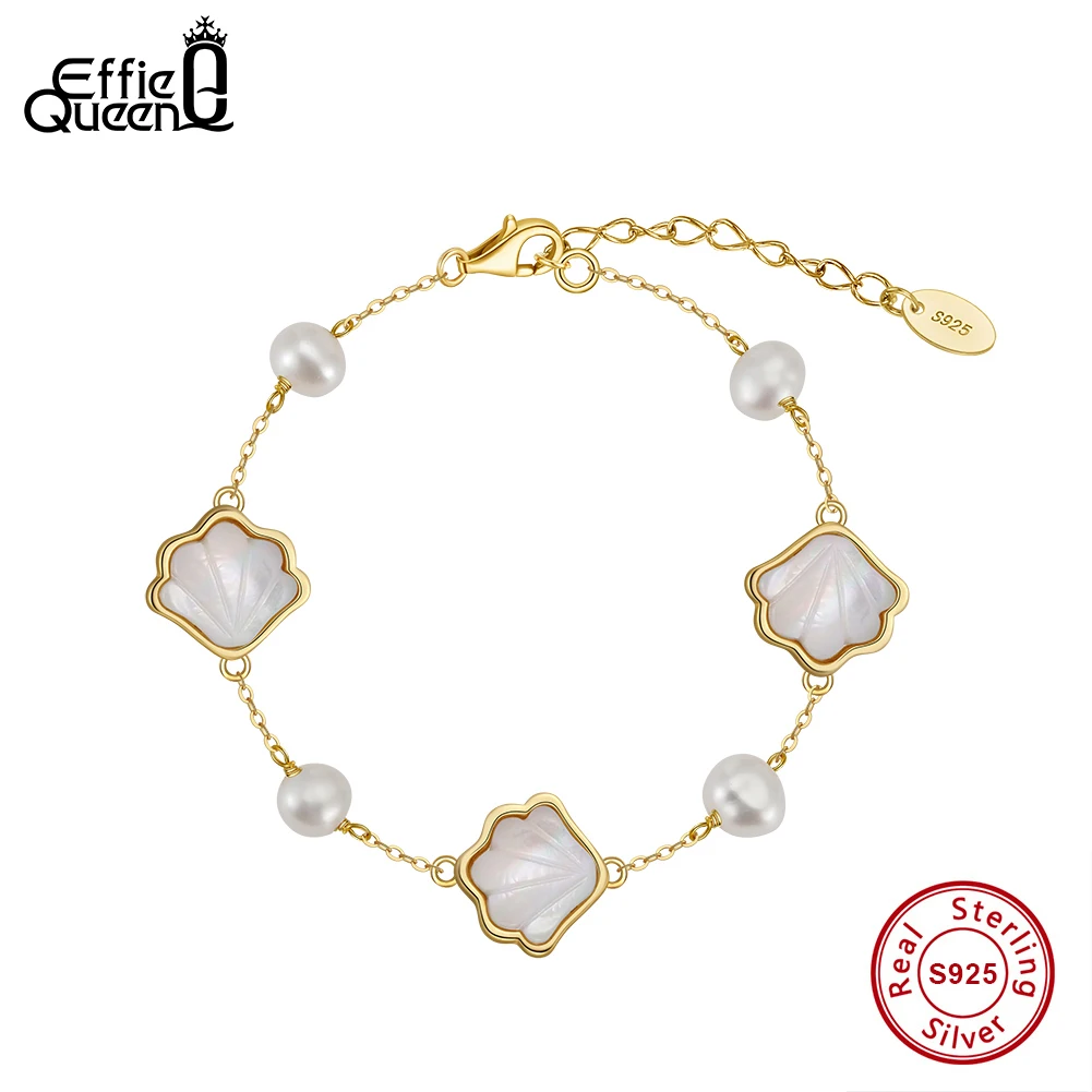 

EFFIE QUEEN 925 Sterling Silver Conch Shell Chain Bracelet for Women - Dainty Ocean Beach Jewelry Gift, Shell Link Chain GPB41