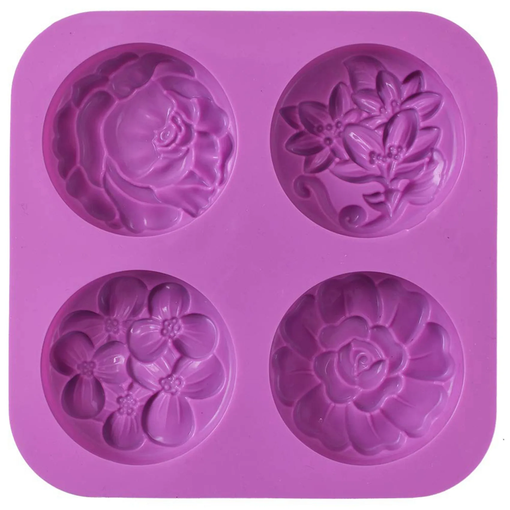 BHTS-Moldes de jabón de silicona con flores, molde de jabón casero, muffins, pudín, gelatina, brownie y tarta de queso (2 piezas)