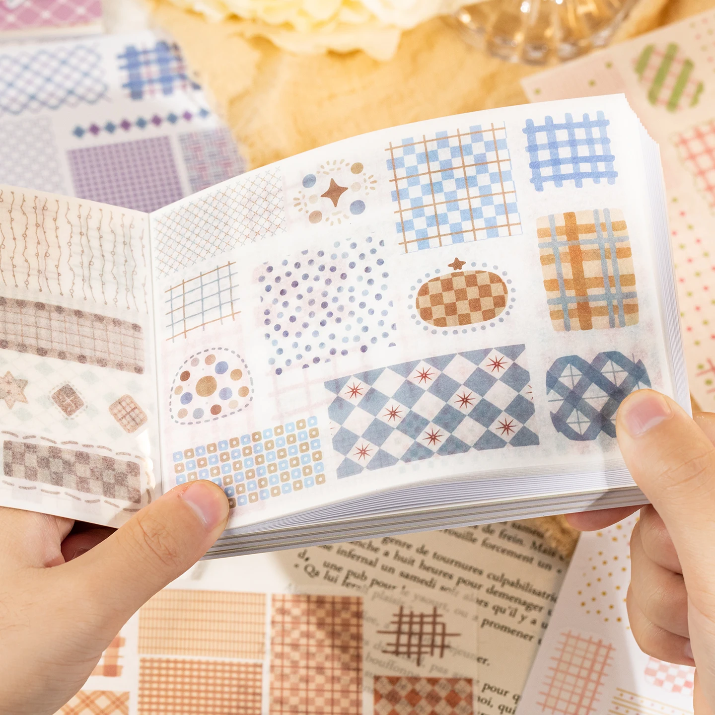 Cute Cartoon Grid Theme Die Cut Stickers Book - 18/36 Sheets Handmade Dairy Stickers Decorative Scrapbooking Japanese Stationery