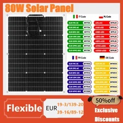 PowMr 80W 18V Powerful Flexible Solar Panel 12V System Battery Charger For Camping RV Car Boat Home Power Bank for Solar Cells