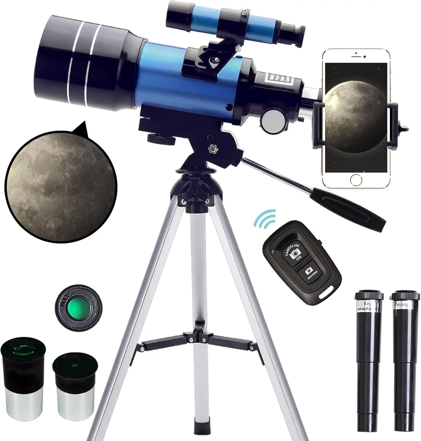 

Telescope for Adults & Kids, 70mm Aperture (15X-150X) Portable Telescopes for Astronomy Beginners