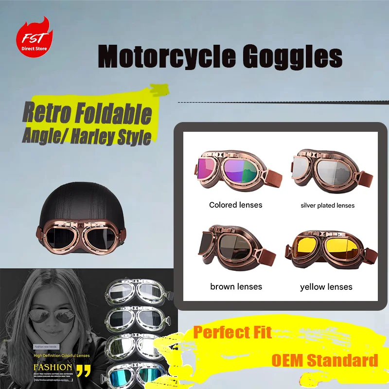 

Мотоциклетные очки в стиле ретро-карта, серебристая и бронзовая оправа, угловые ветрозащитные очки для Harley