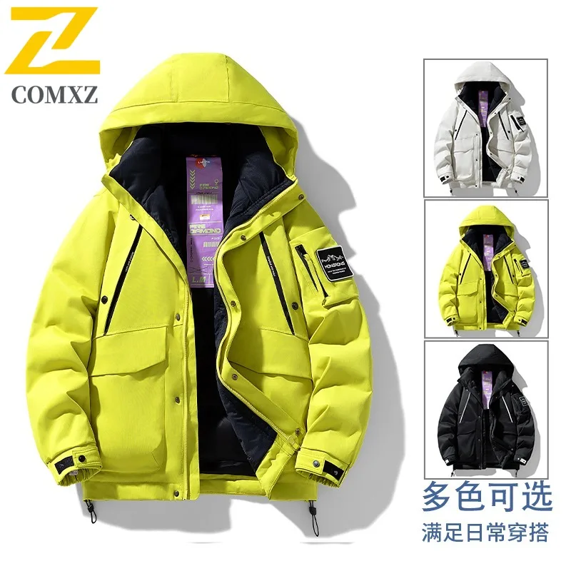

COMXZ 85% пуховая термобелье с капюшоном, пуховик для мужчин, новинка 2025 года, осенне-зимняя распродажа, модное пальто с большим карманом, морозостойкое пальто