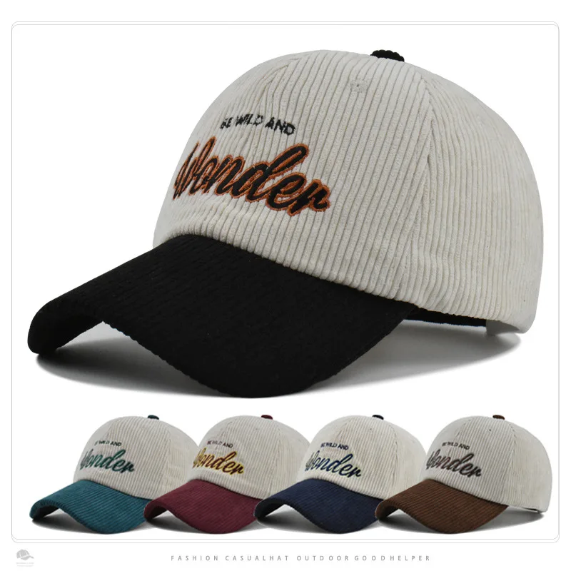 

Korean corduroy baseball cap, men's and women's autumn and winter color blocked letter embroidered duckbill cap, couple's street
