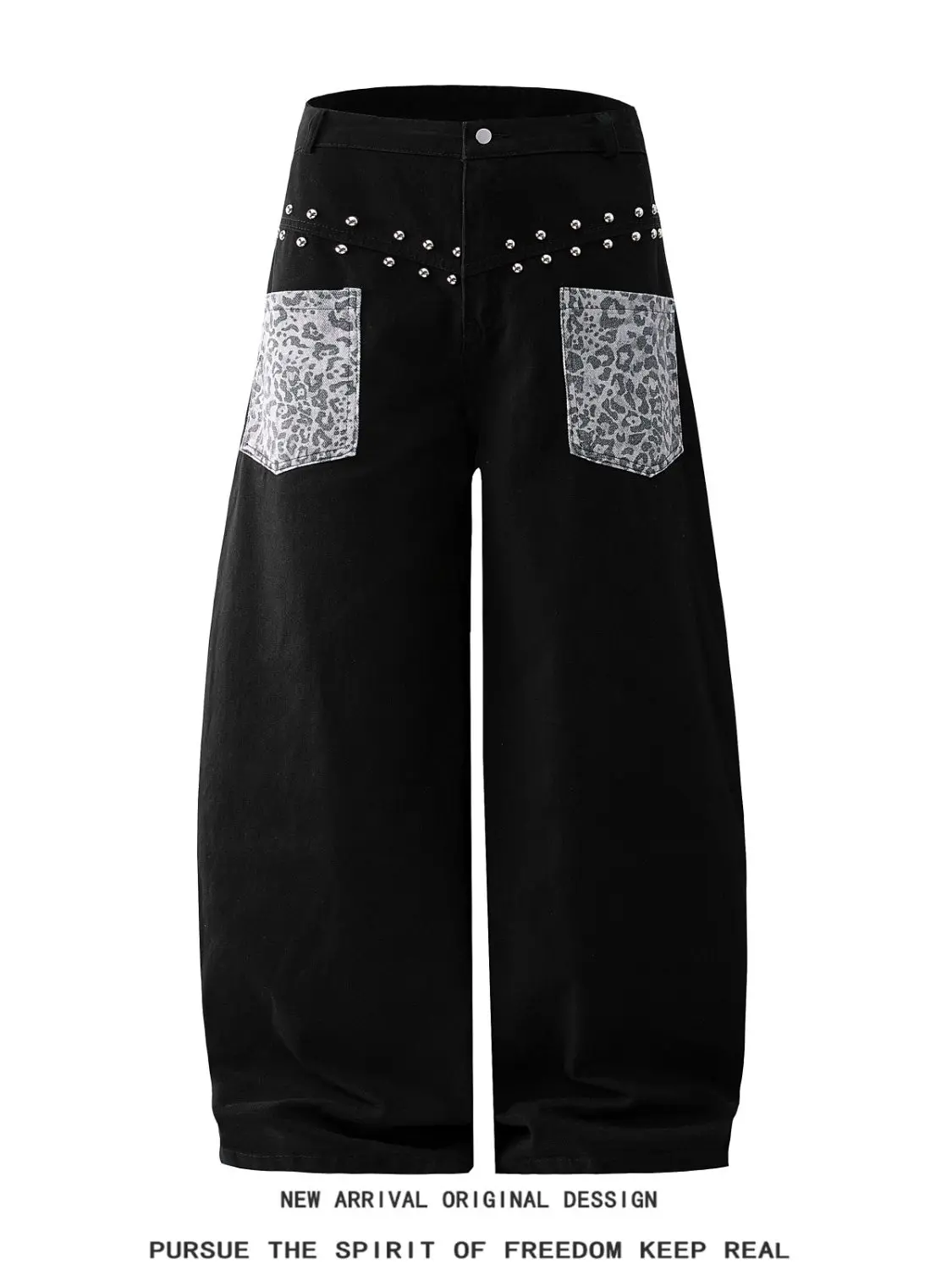 American Style Trendy Brand Leopard Print Splicing Jeans Loose Wide Leg Pants Men Women Autumn New Design Casual Wear