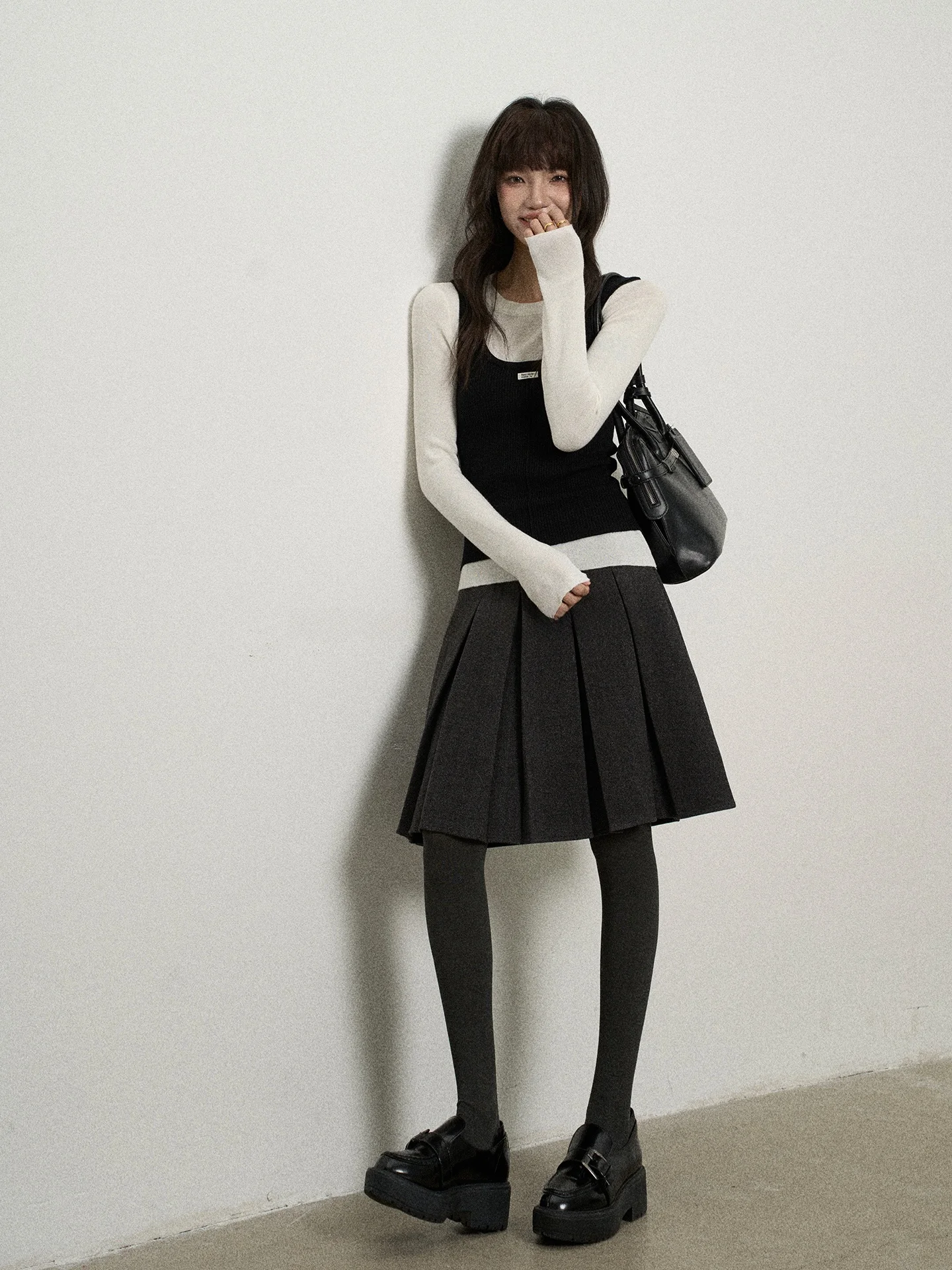 

ay Double-Sided Wear Busin Sle Midi Skirt Korean A-Line Skirt Stand Fitting Women's f-length Pleated Skirt