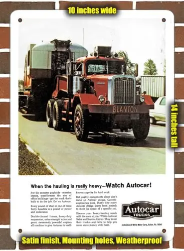 Metal Sign - 1968 Autocar Tractor-Trailer Truck- 10x14 inches