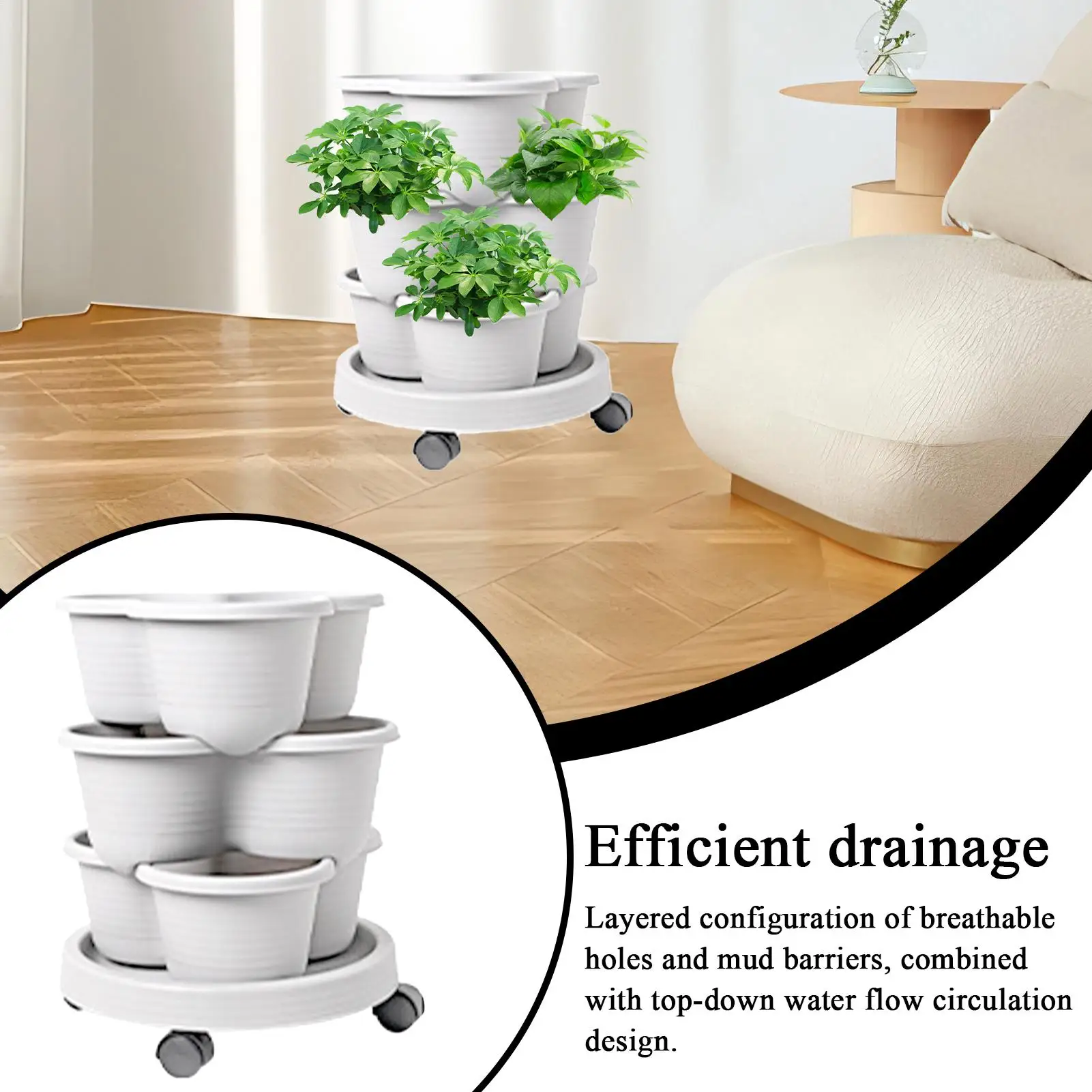 Vertical Planter Tower Tiered Planter Outdoor Stacking Flowerpot Container With Removable Wheels & Tool Kit Flower Pots Plant