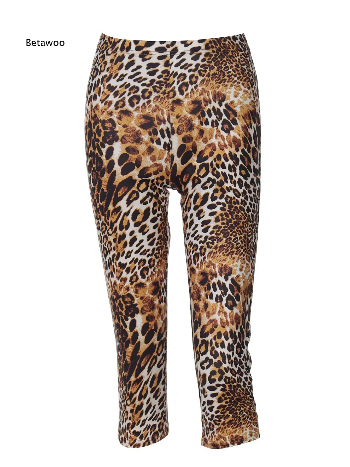 Women Stretch High Waist Cropped Leggings Leopard Print Slim Fit Capri Pants for Street Style Matching and Daily Wear