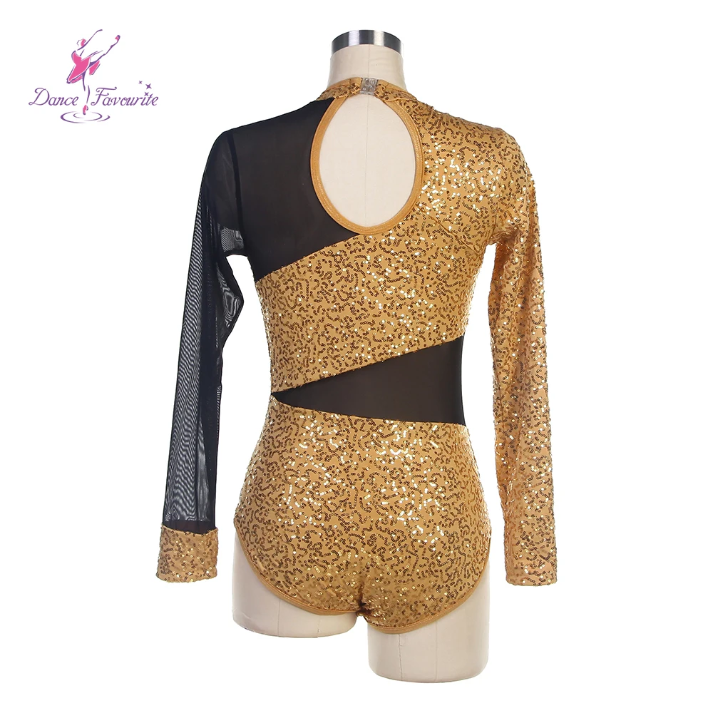 Dance Favourite Dance Costumes 18566 Gold Sequin and Black Mesh Bodice Leotard Jazz & Tap Dance Cosutme Ballet Leotard