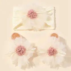 Baby Flower Headband and Socks Set Newborn Girl's Soft Nylon Hairband Elastic Floral Turban Short Sock Infant Headwear set