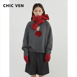CHIC VEN Women Sweaters Loose Casual New Round Neck Pullovers Lamb Embroidered Knitted Jumpers for Woman Autumn Winter 2024