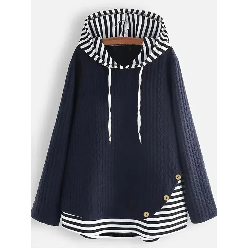 

Большие размеры 1XL-5XL, женские повседневные полосатые толстовки с длинными рукавами, пуловеры, женский комфортный и модный топ