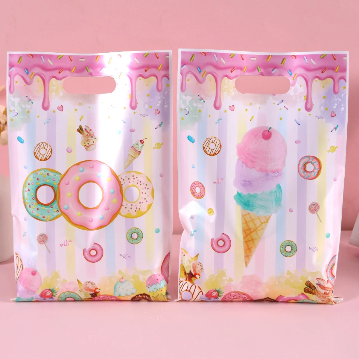 10/20/50 Piezas de Bolsas de Regalo con Diseño de Donuts, Bolsas de Embalaje para Dulces, Decoración de Fiesta de Cumpleaños con Temática de Donuts, Artículos para Fiestas Infantiles, Baby Shower, Dulces, Fiestas