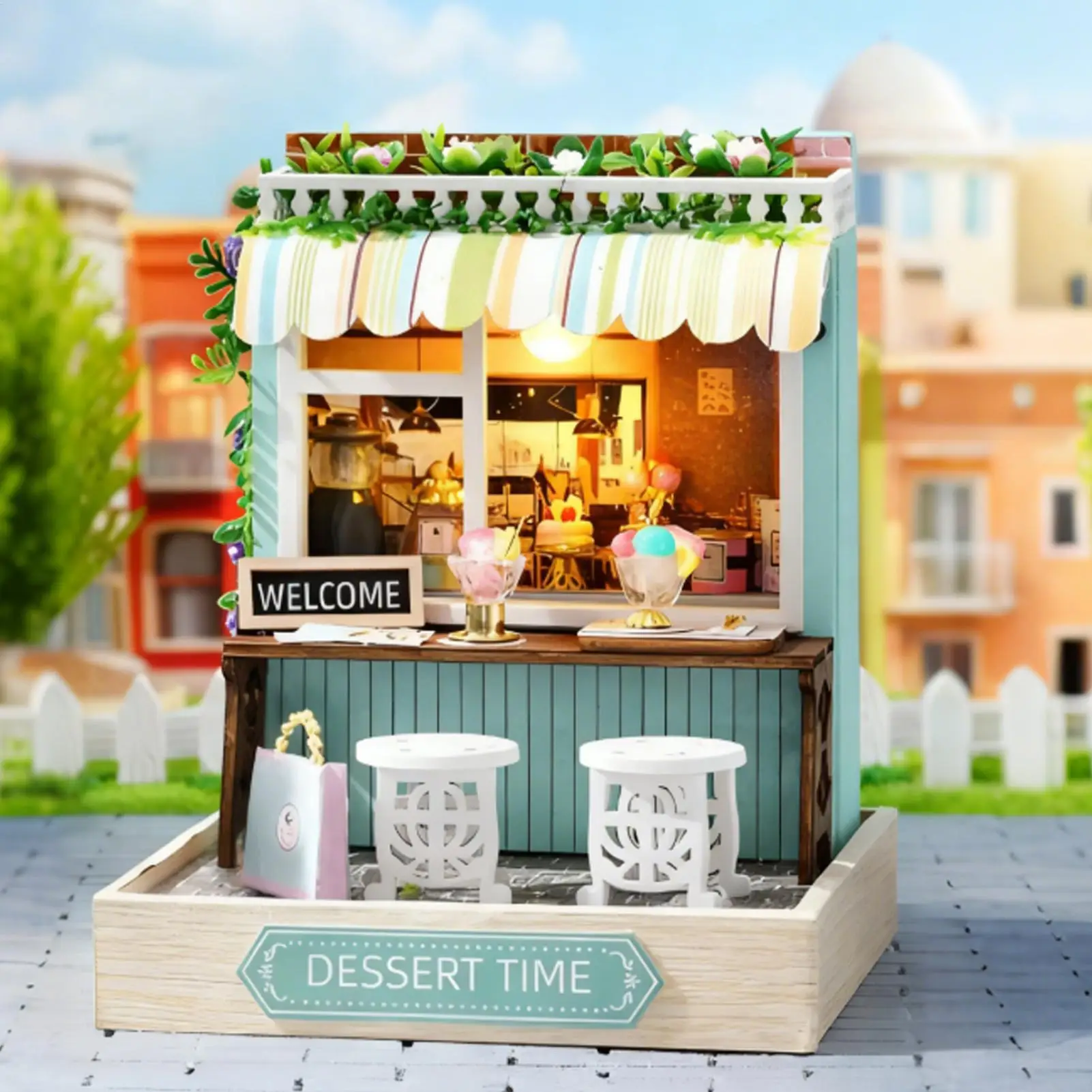 Miniature Kit Wooden Crafts With Dust Cover Decorative Doll House Kit Tools For Living Room Bedroom Kitchen Office Shelf