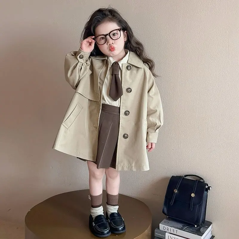 Baby Girls Trench Coat Children's Single-Breasted Mid-Length British Style Jacket for Spring And Autumn