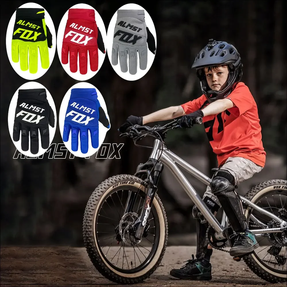 Almst Fox Mountain Bike Gloves for Children Ages 6-12 Full Finger Safety Protection Motocross Racing Gloves Kids Moto Guantes