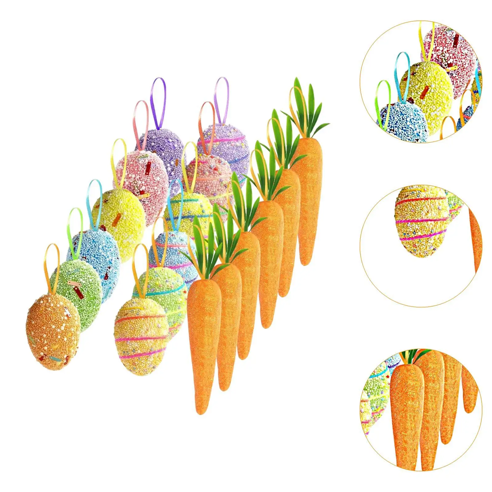 Ornamentos de Páscoa, ovos de espuma e cenouras de espuma para jardim interno e externo de primavera