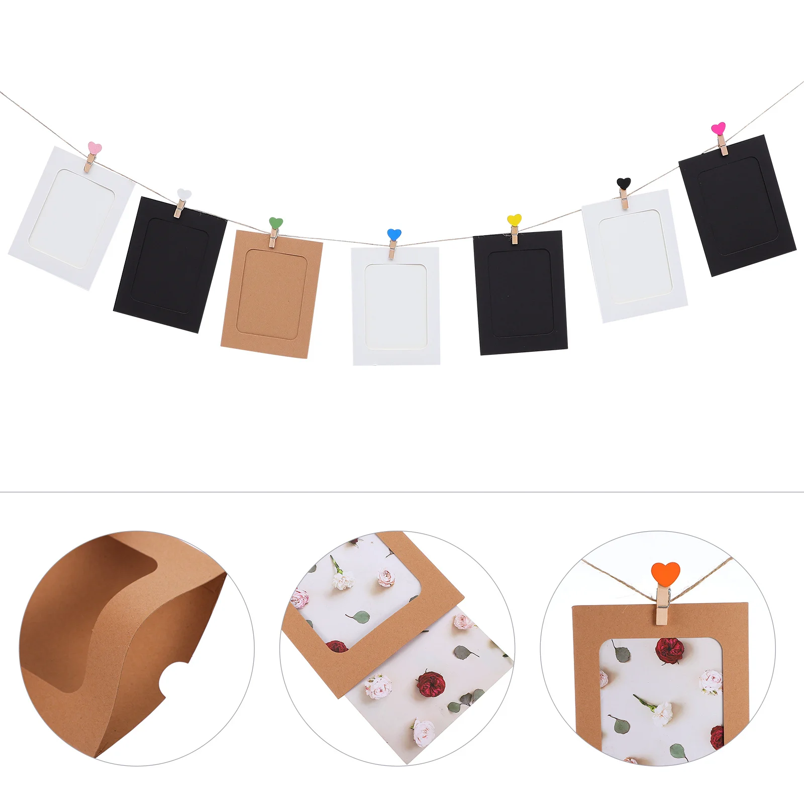 

1Set Wall Photo Frame Banner Thickened Paper Wood Material Hanging Photo Garland for Party Birthday Decoration
